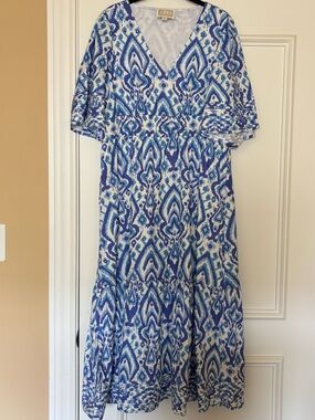 Sail to Sable Blue & White V-Neck Printed Maxi Dress